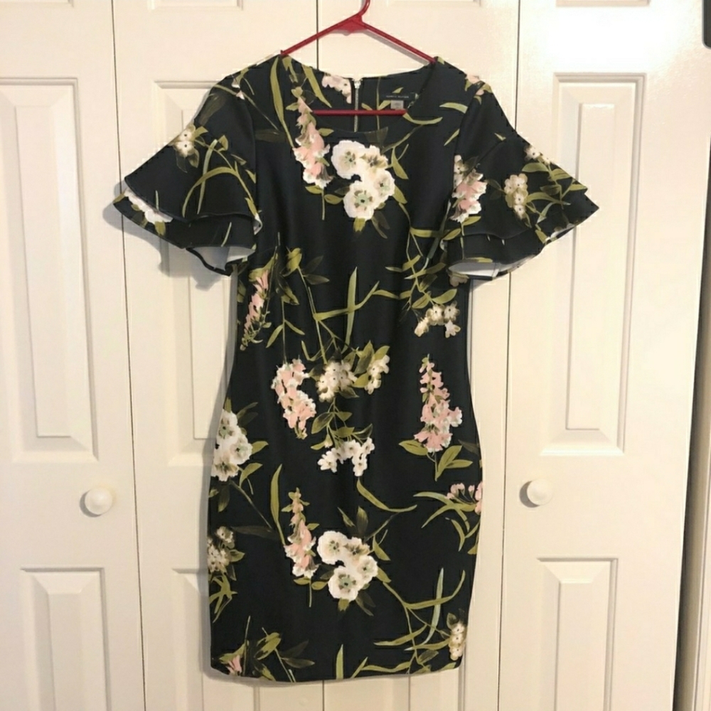 Tommy Hilfiger blk floral Flutter sleeve dress 10